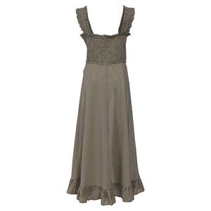 Gingham Ruffled Smocked Seersucker Midi Dress in Multicolor Cotton